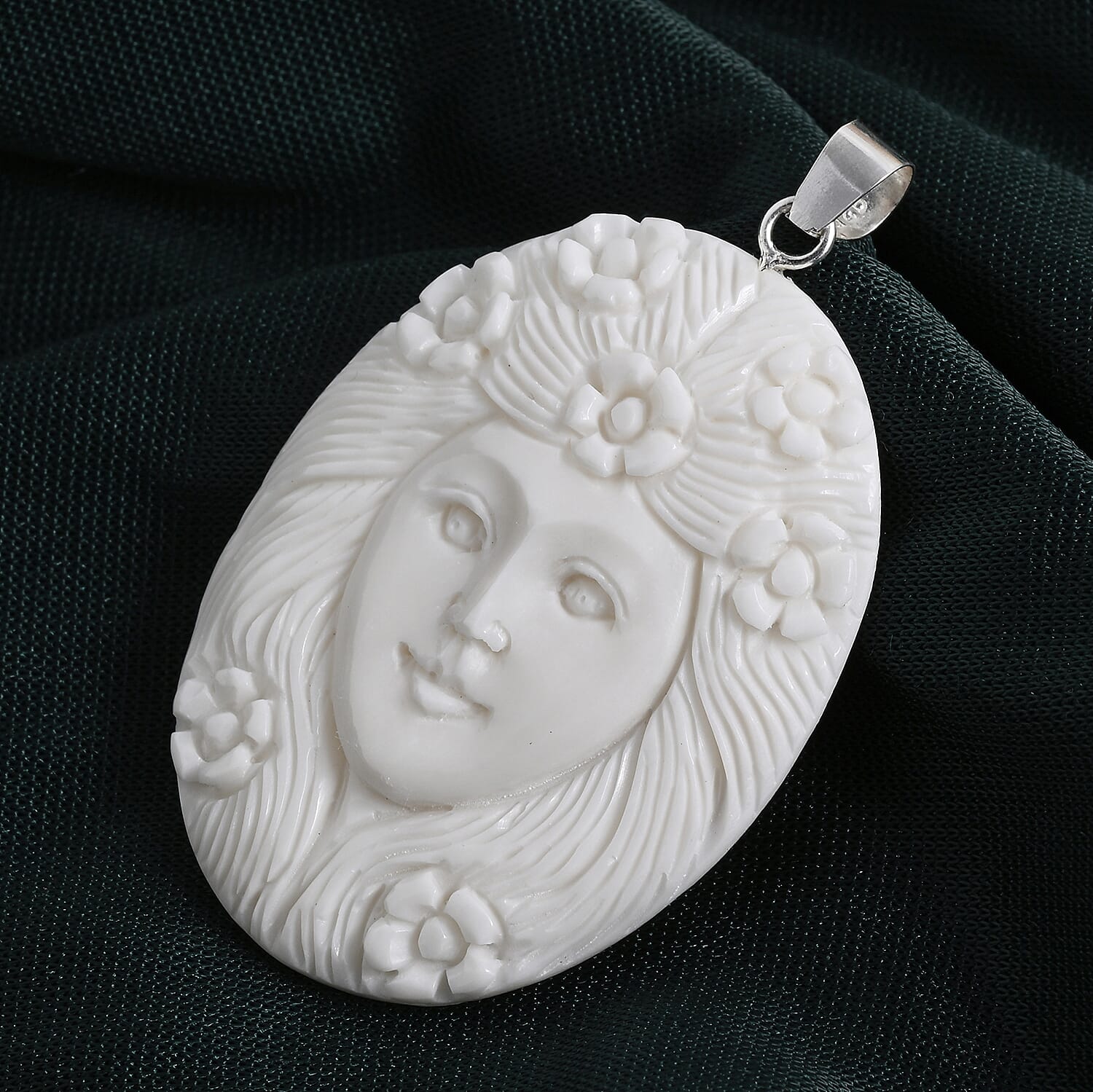 Royal Bali Collection - Ox Bone Carving Cut Goddess Pendant in Sterling Silver 37.85 Ct. V32516756 3