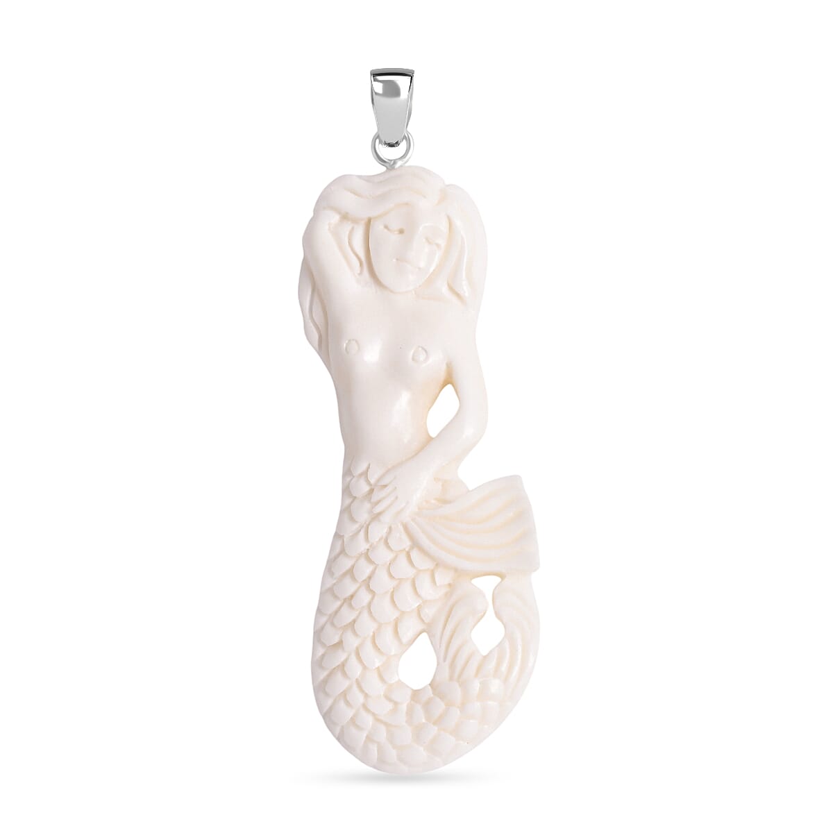 Royal Bali Collection - Ox Bone Carving Cut Mermaid Pendant in  Sterling Silver 23.44 Ct. V32490059 0