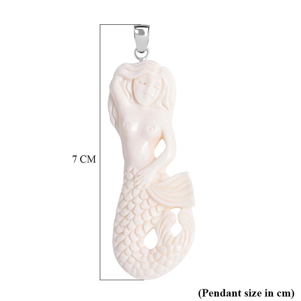 Royal Bali Collection - Ox Bone Carving Cut Mermaid Pendant in  Sterling Silver 23.44 Ct.