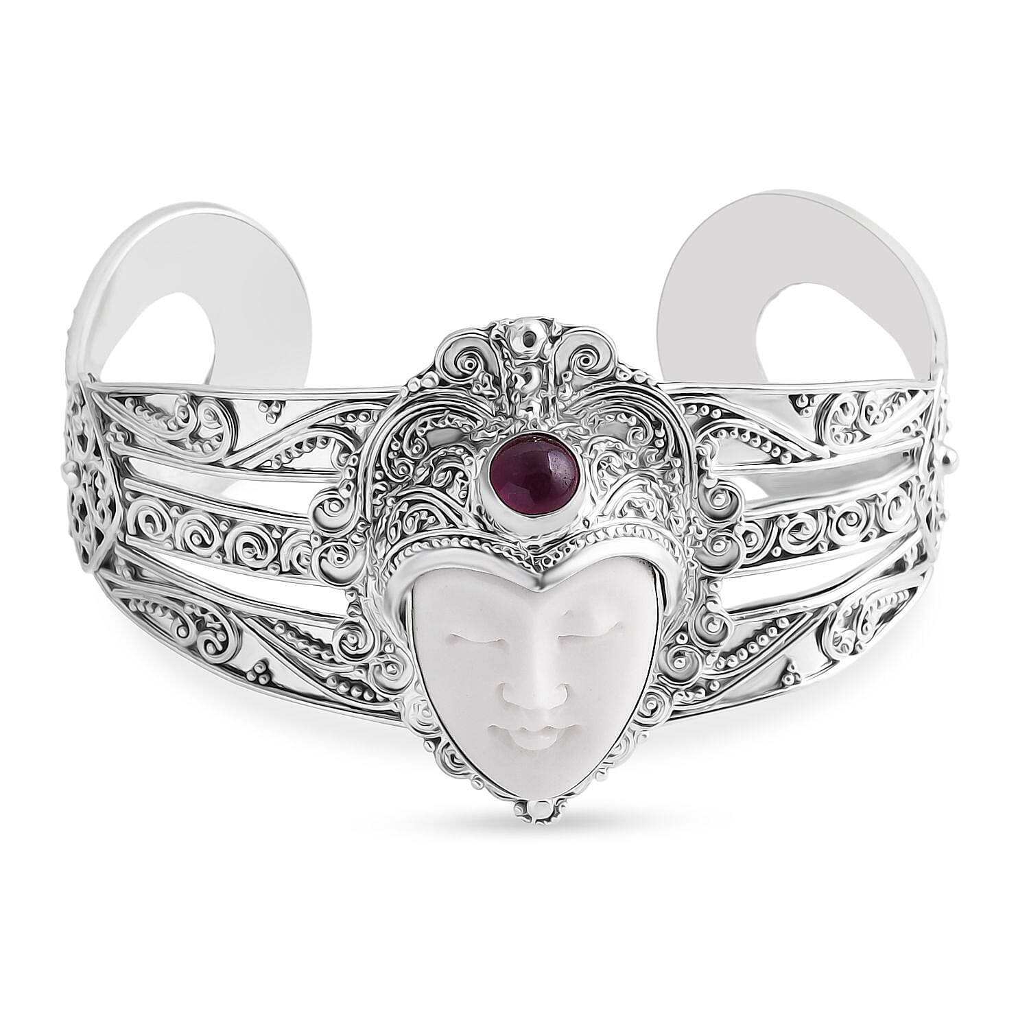 Ox Bone &amp; Ruby Cuff Bangle in Sterling Silver 2.21 Ct, Silver Wt. 41.65 Gms. 8237088 0