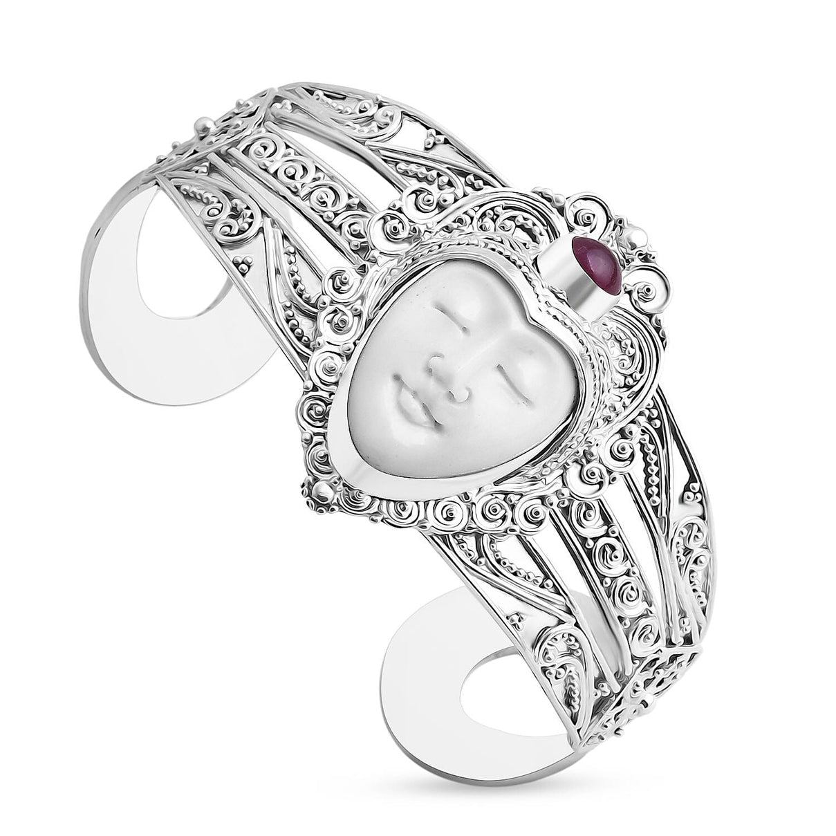 Ox Bone &amp; Ruby Cuff Bangle in Sterling Silver 2.21 Ct, Silver Wt. 41.65 Gms. 8237088 3