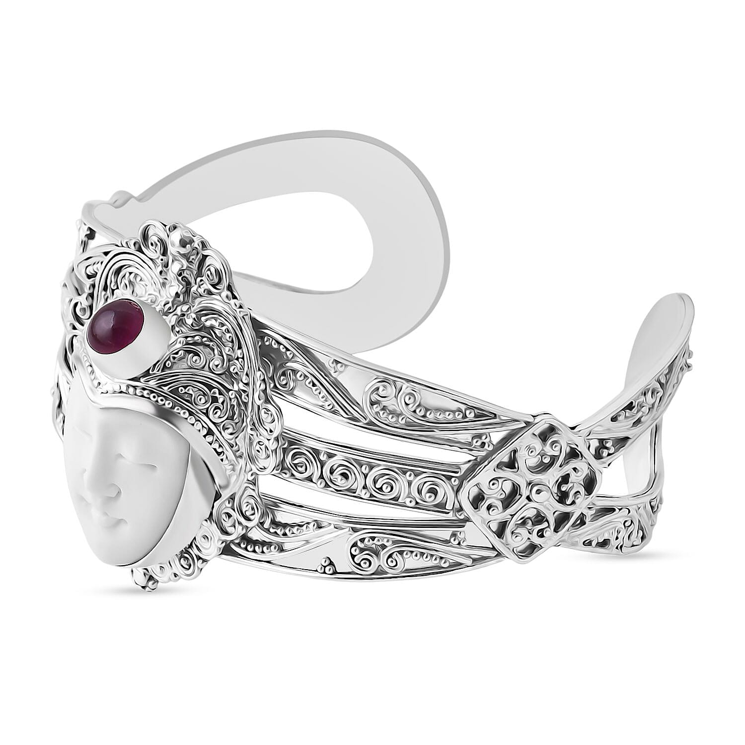 Ox Bone &amp; Ruby Cuff Bangle in Sterling Silver 2.21 Ct, Silver Wt. 41.65 Gms. 8237088 4