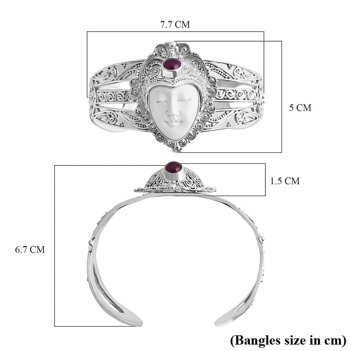 Ox Bone &amp; Ruby Cuff Bangle in Sterling Silver 2.21 Ct, Silver Wt. 41.65 Gms. 8237088 6
