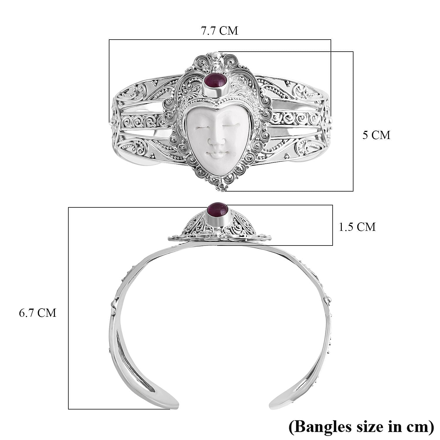 Ox Bone &amp; Ruby Cuff Bangle in Sterling Silver 2.21 Ct, Silver Wt. 41.65 Gms. 8237088 6