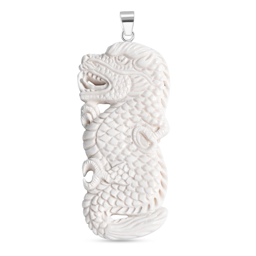 Royal Bali Collection - Ox Bone Sterling Silver Carving Dragon Pendant 49.23 Ct.