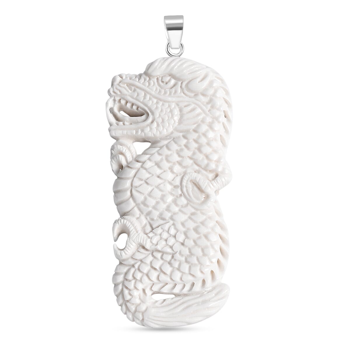 Royal Bali Collection - Ox Bone Sterling Silver Carving Dragon Pendant 49.23 Ct. V32492362 0