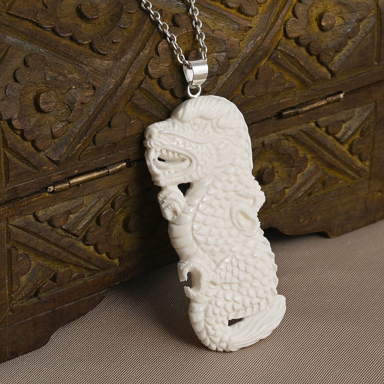 Royal Bali Collection - Ox Bone Sterling Silver Carving Dragon Pendant 49.23 Ct. V32492362 3
