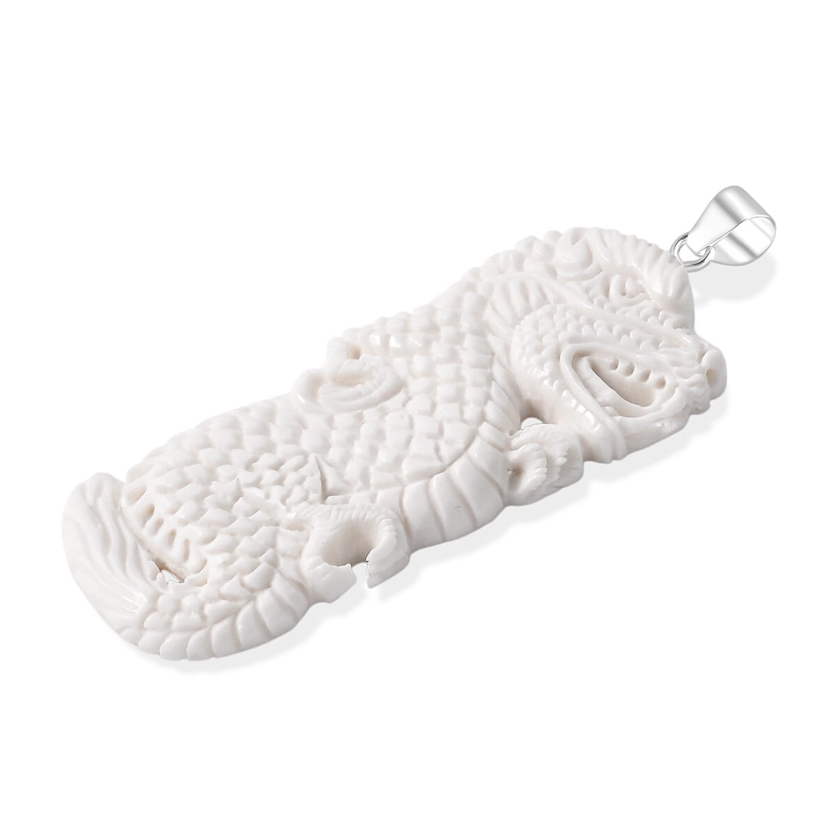 Royal Bali Collection - Ox Bone Sterling Silver Carving Dragon Pendant 49.23 Ct. V32492362 4