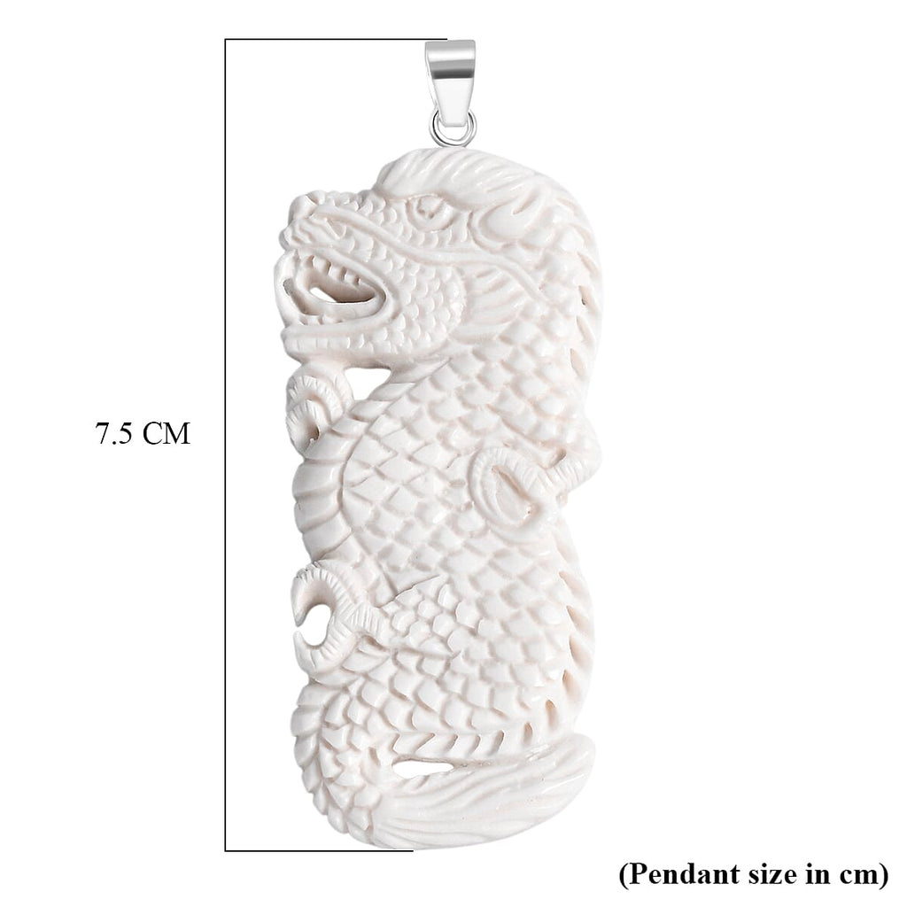 Royal Bali Collection - Ox Bone Sterling Silver Carving Dragon Pendant 49.23 Ct.