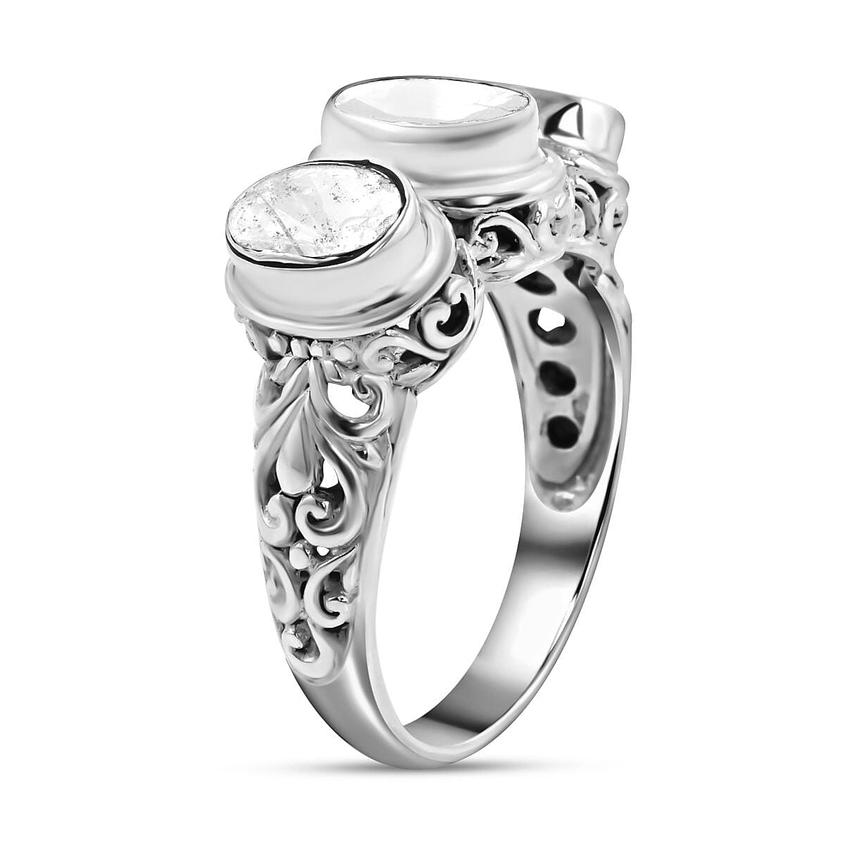 Royal Bali Collection- POLKI Diamond Ring in Sterling Silver 1.65 Ct, Silver Wt. 5.50 Gms 6510486 9