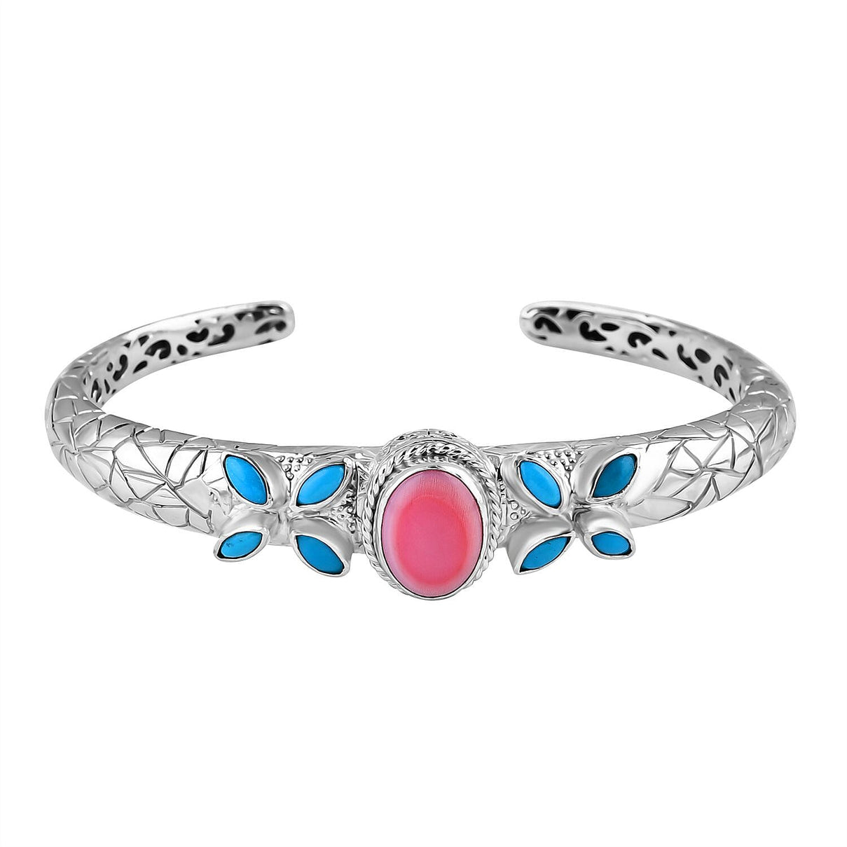 Royal Bali Collection - Pink Conch Shell, Sleeping Beauty Turquoise Bangle in Sterling Silver 7.5 Inch 7856187 1
