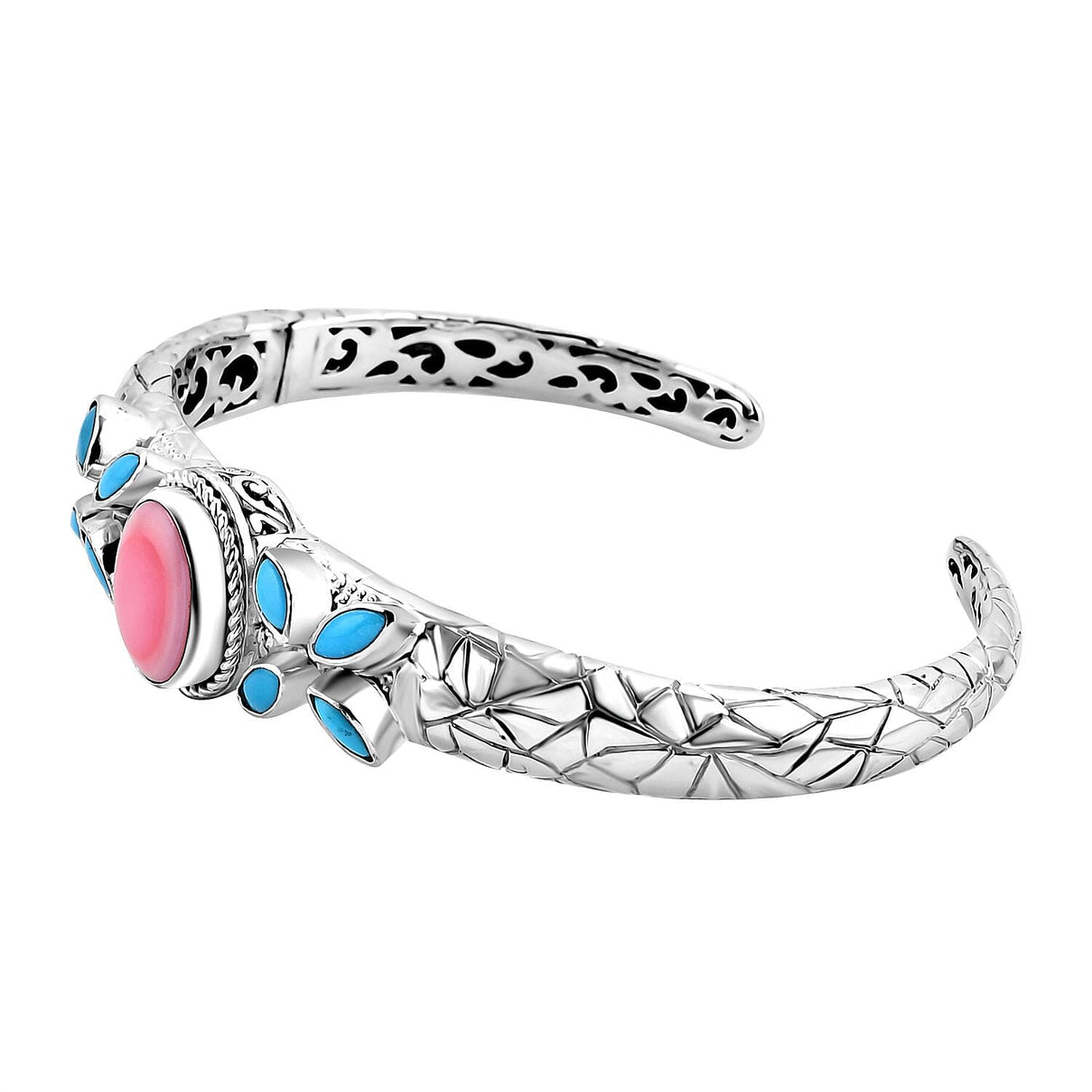 Royal Bali Collection - Pink Conch Shell, Sleeping Beauty Turquoise Bangle in Sterling Silver 7.5 Inch 7856187 7