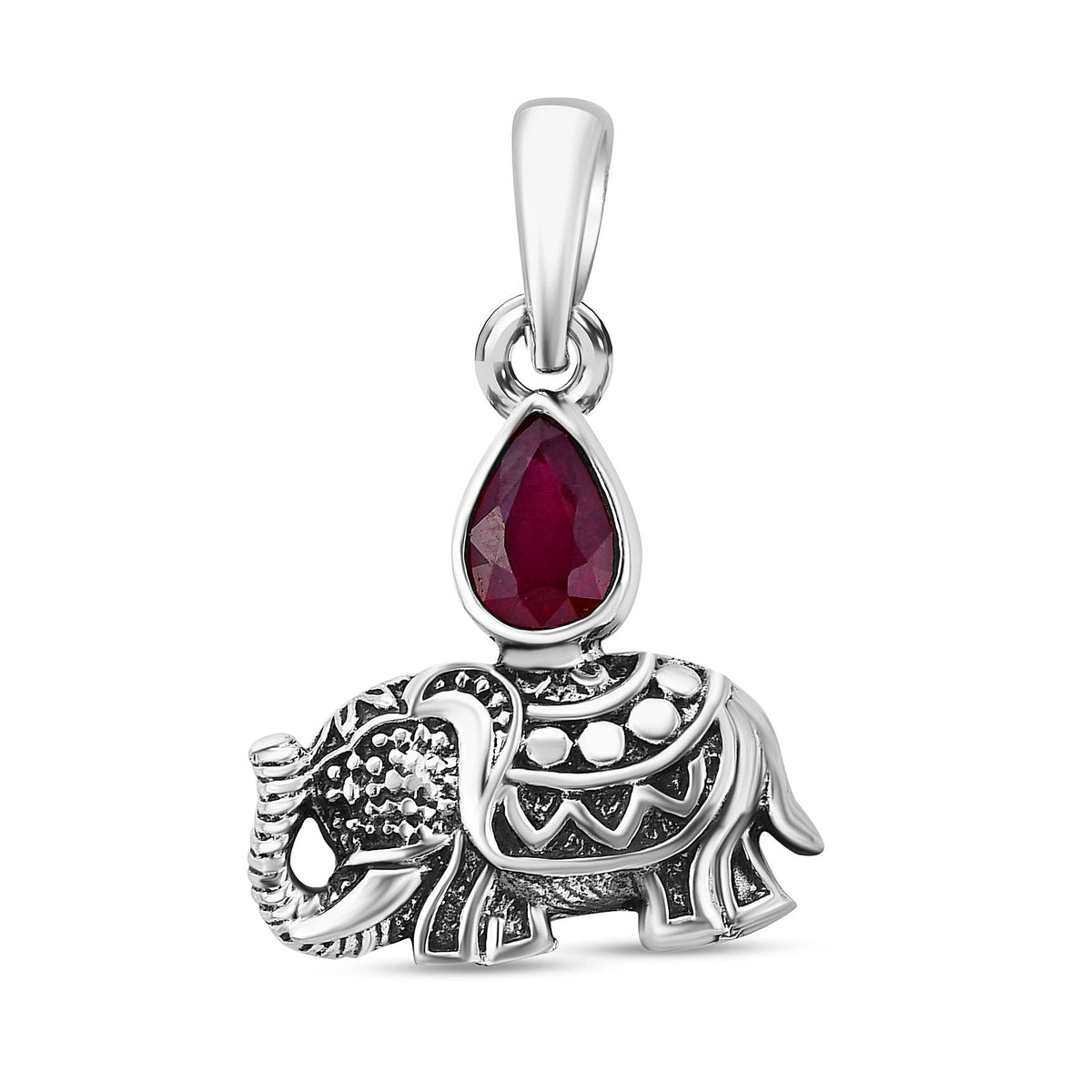 Royal Bali Collection - Ruby (FF) Elephant Pendant in Sterling Silver, Silver Wt. 5.10 Gms 7194226 0