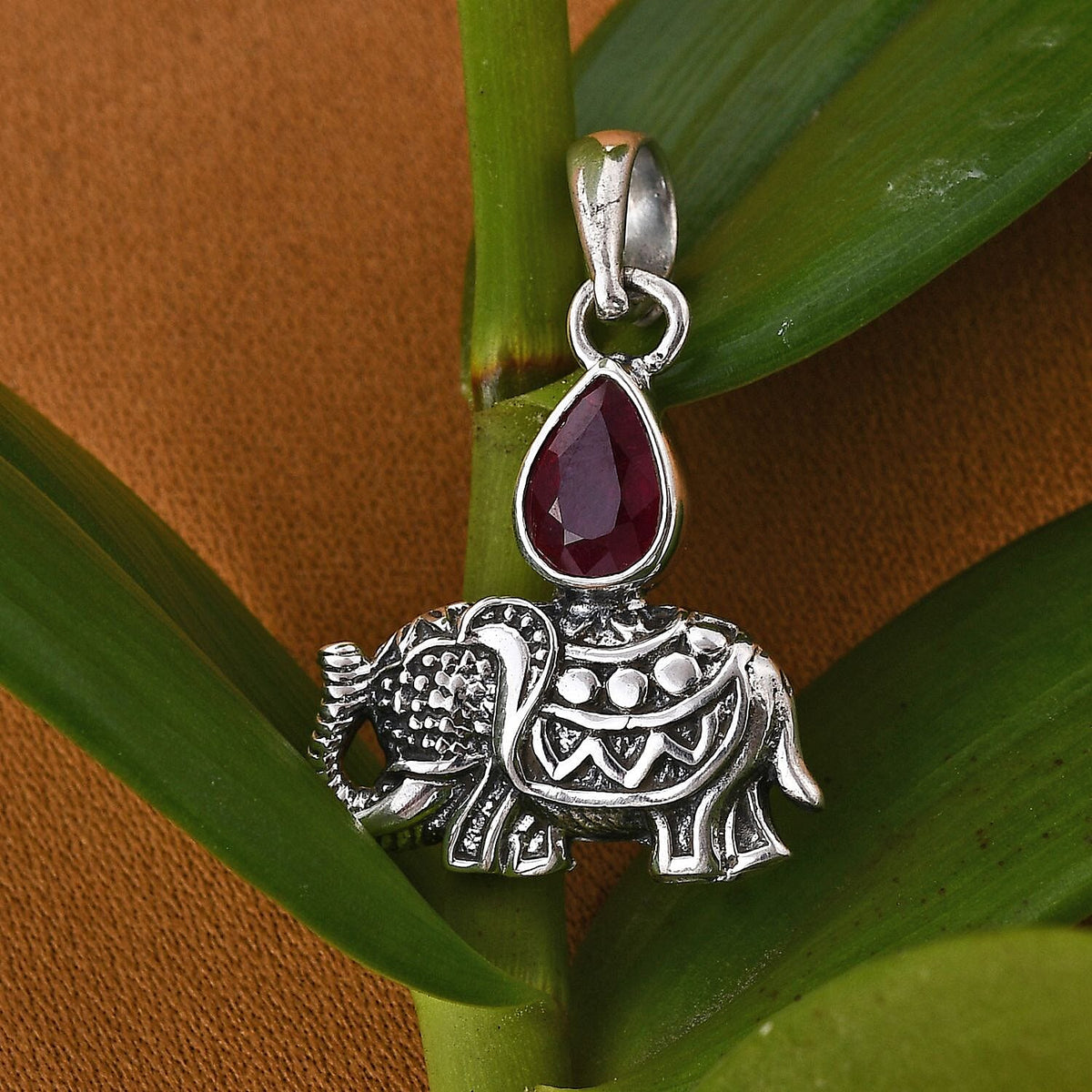 Royal Bali Collection - Ruby (FF) Elephant Pendant in Sterling Silver, Silver Wt. 5.10 Gms 7194226 2