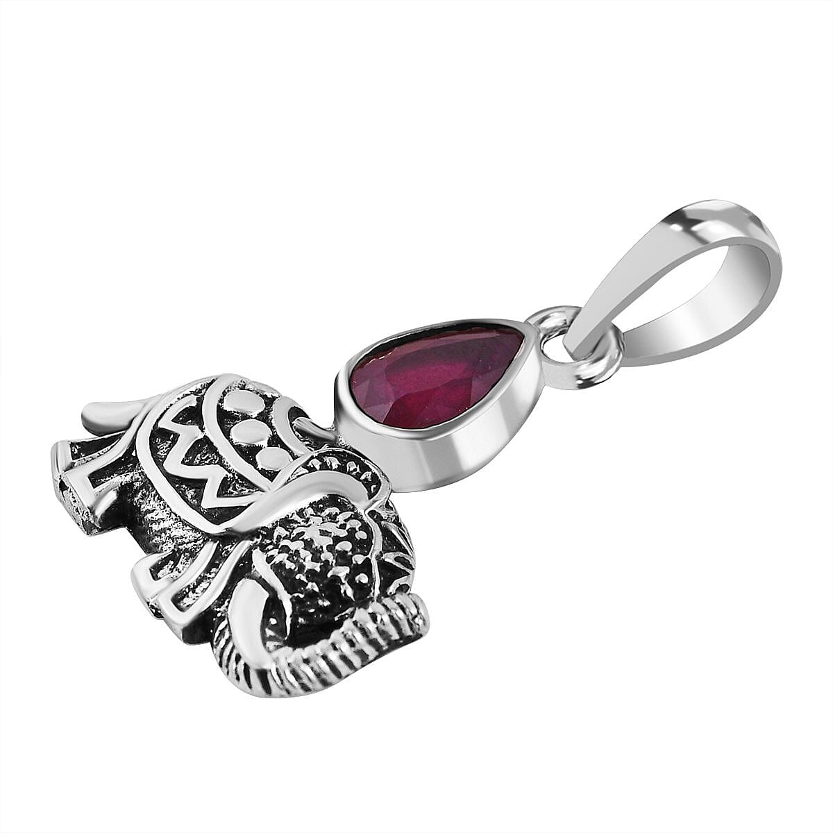 Royal Bali Collection - Ruby (FF) Elephant Pendant in Sterling Silver, Silver Wt. 5.10 Gms 7194226 4