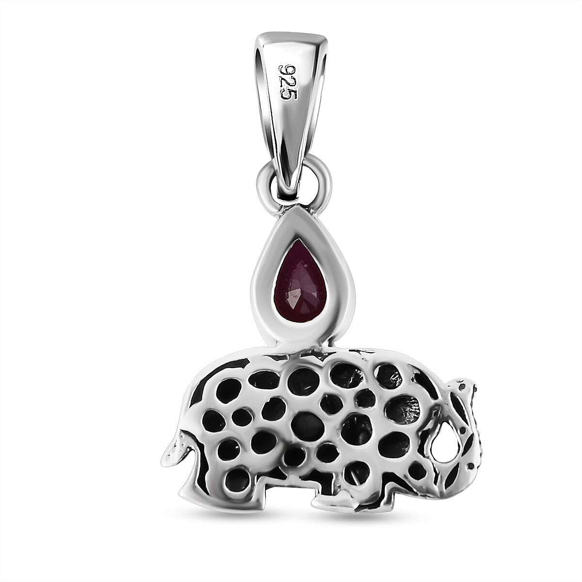 Royal Bali Collection - Ruby (FF) Elephant Pendant in Sterling Silver, Silver Wt. 5.10 Gms 7194226 5