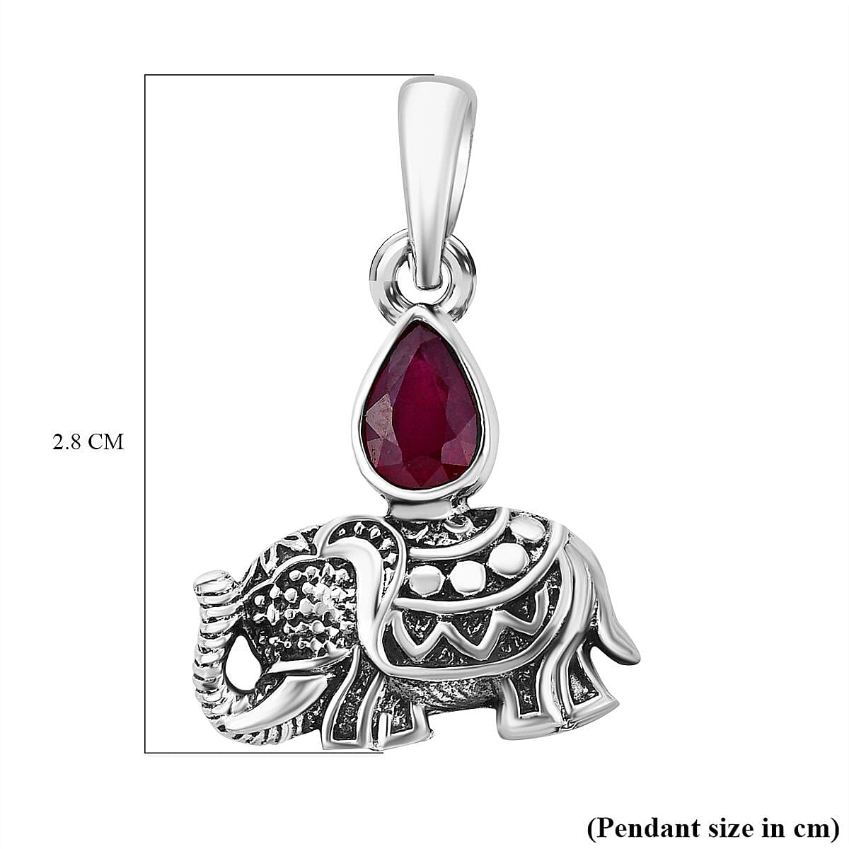 Royal Bali Collection - Ruby (FF) Elephant Pendant in Sterling Silver, Silver Wt. 5.10 Gms 7194226 6