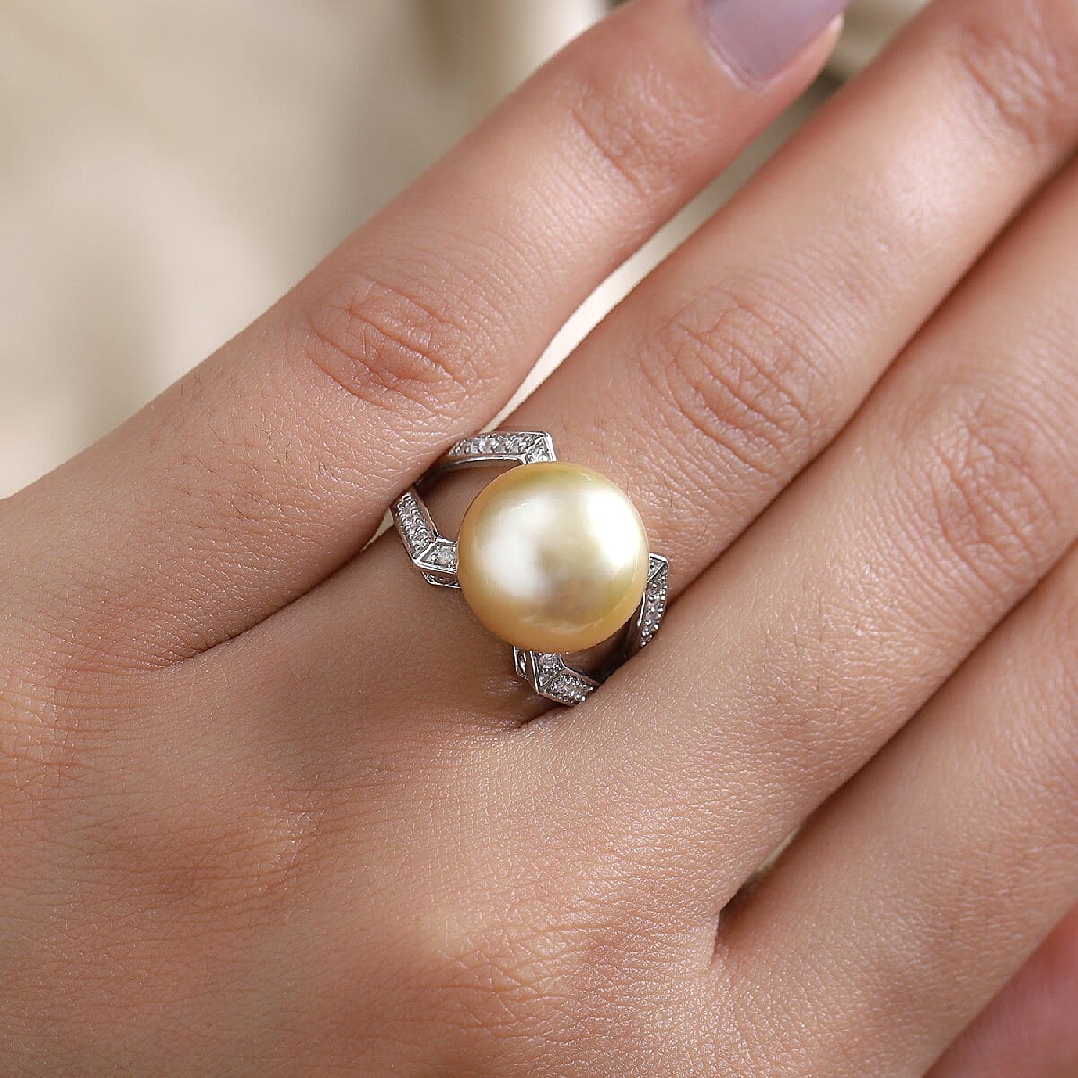 Royal Bali Collection South Sea Pearl and Cambodian Zircon Ring in Platinum Plated Sterling Silver 3772348 2