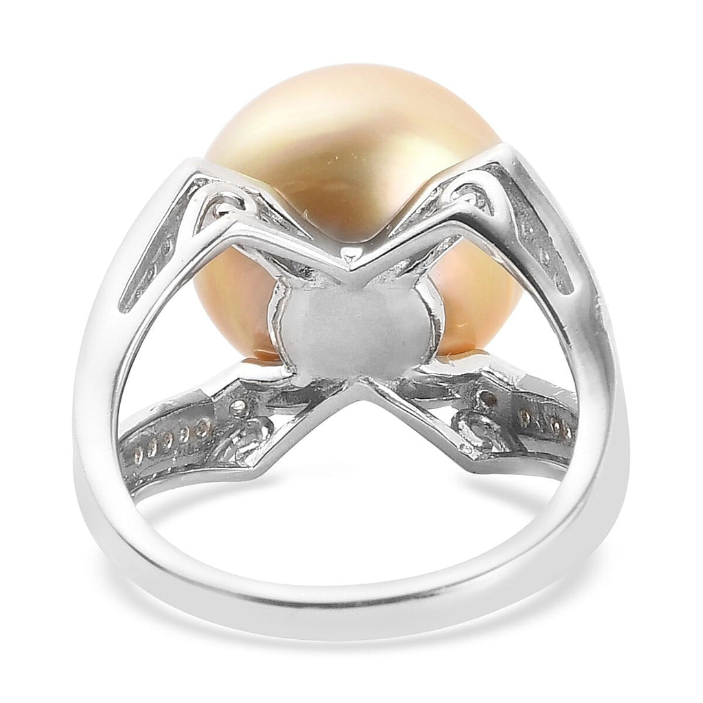 Royal Bali Collection - South Sea Pearl and Natural Cambodian Zircon Ring in Platinum Overlay Sterling Silver
