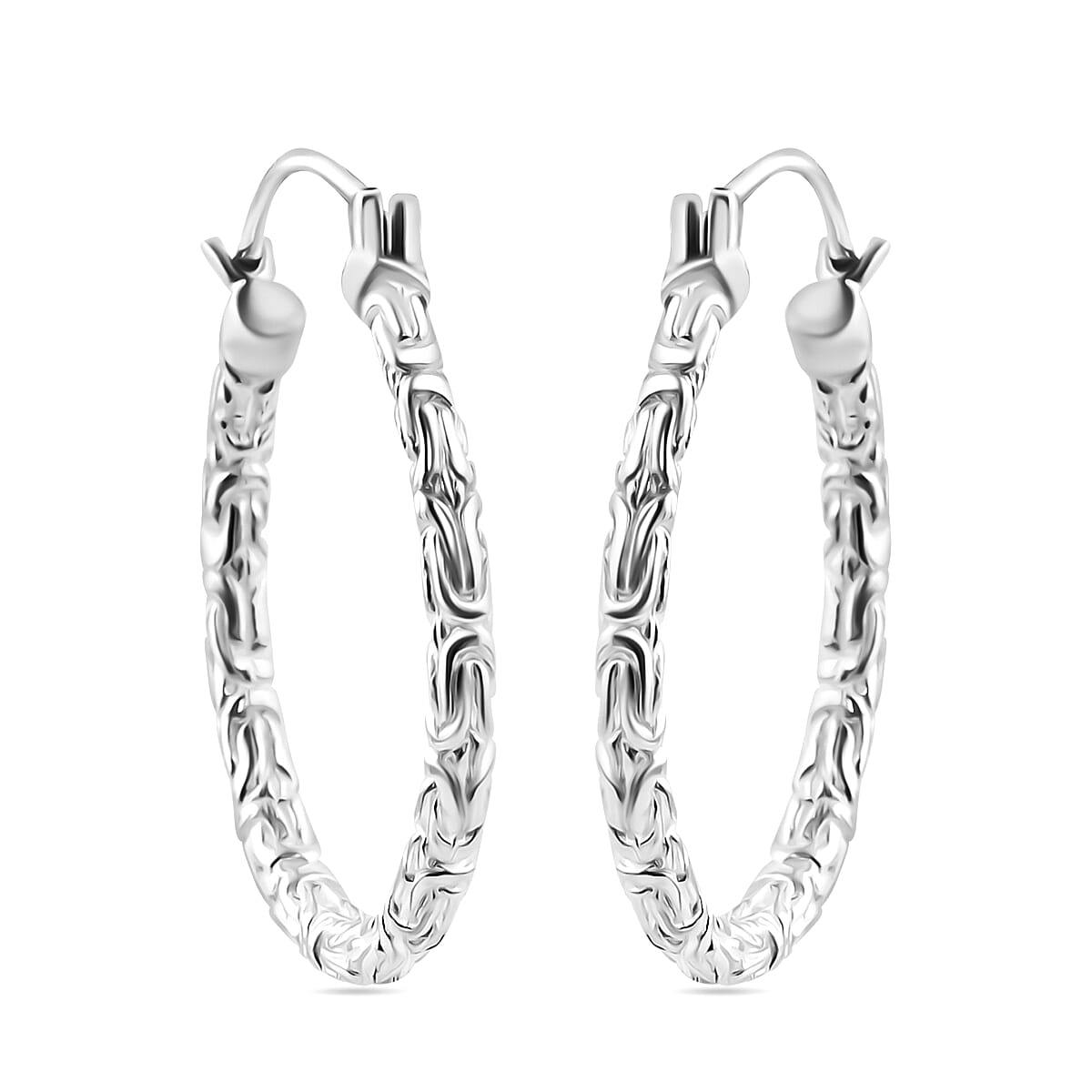 Royal Bali Collection - Sterling Silver Borobudur Hoop Earrings with Clasp 7620928 2