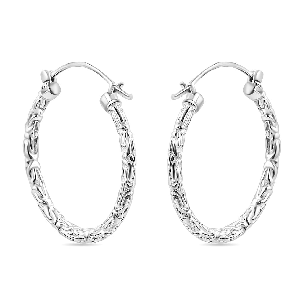 Royal Bali Collection - Sterling Silver Borobudur Hoop Earrings with Clasp