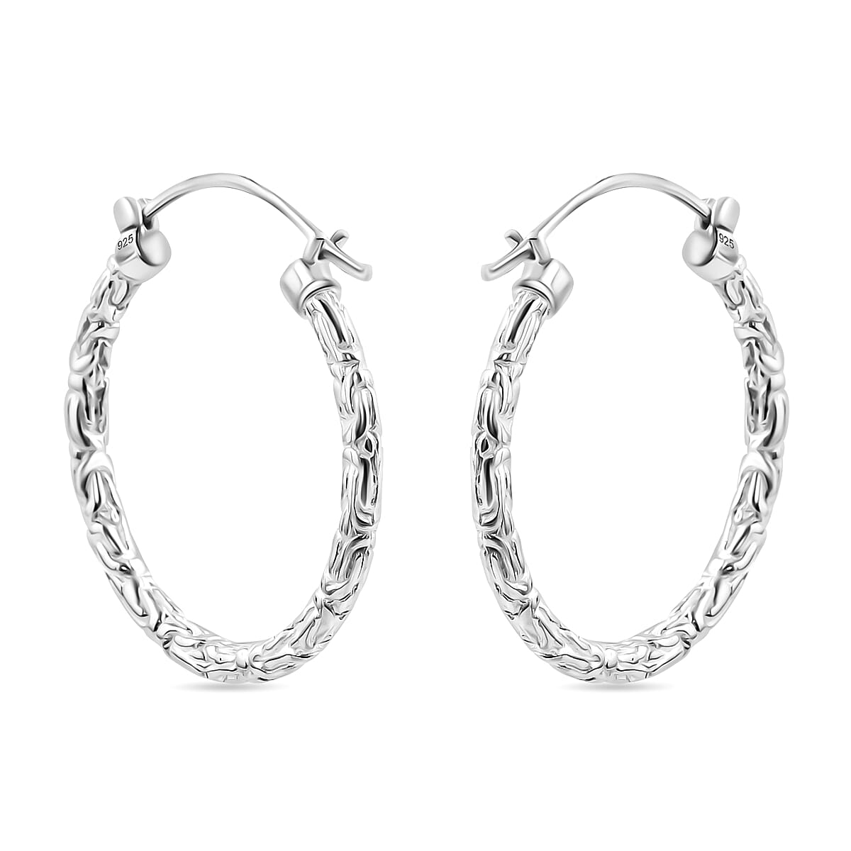 Royal Bali Collection - Sterling Silver Borobudur Hoop Earrings with Clasp 7620928 10