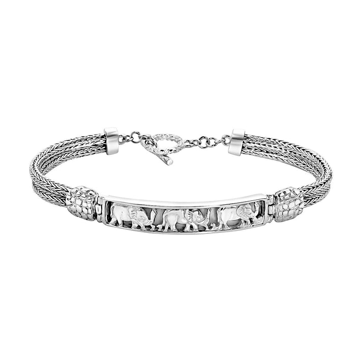 Royal Bali Collection - Sterling Silver Memory of Elephants Bracelet (Size - 7.5) with T Bar Clasp 8536334 1