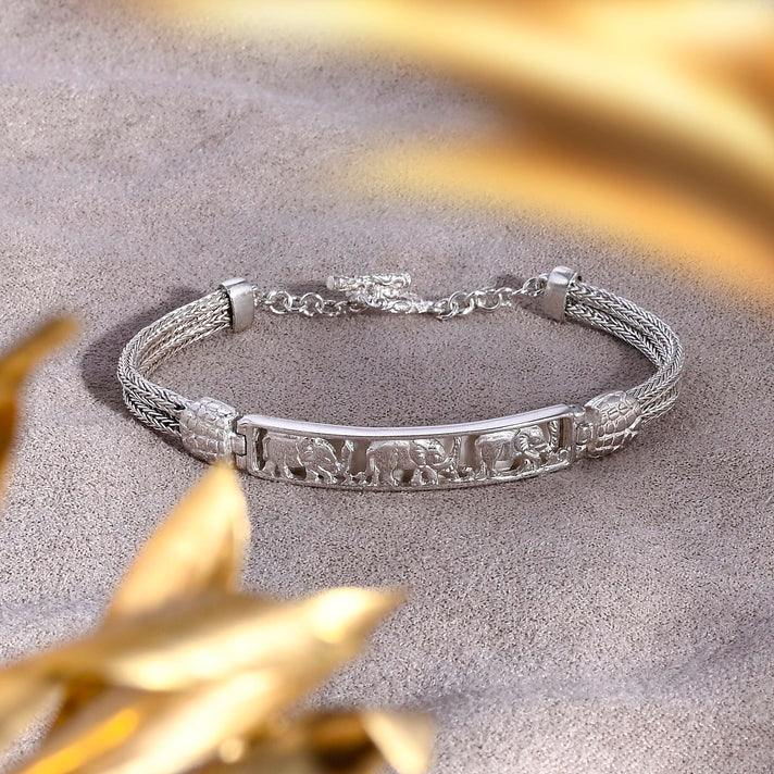 Royal Bali Collection - Sterling Silver Memory of Elephants Bracelet (Size - 7.5) with T Bar Clasp 8536334 2