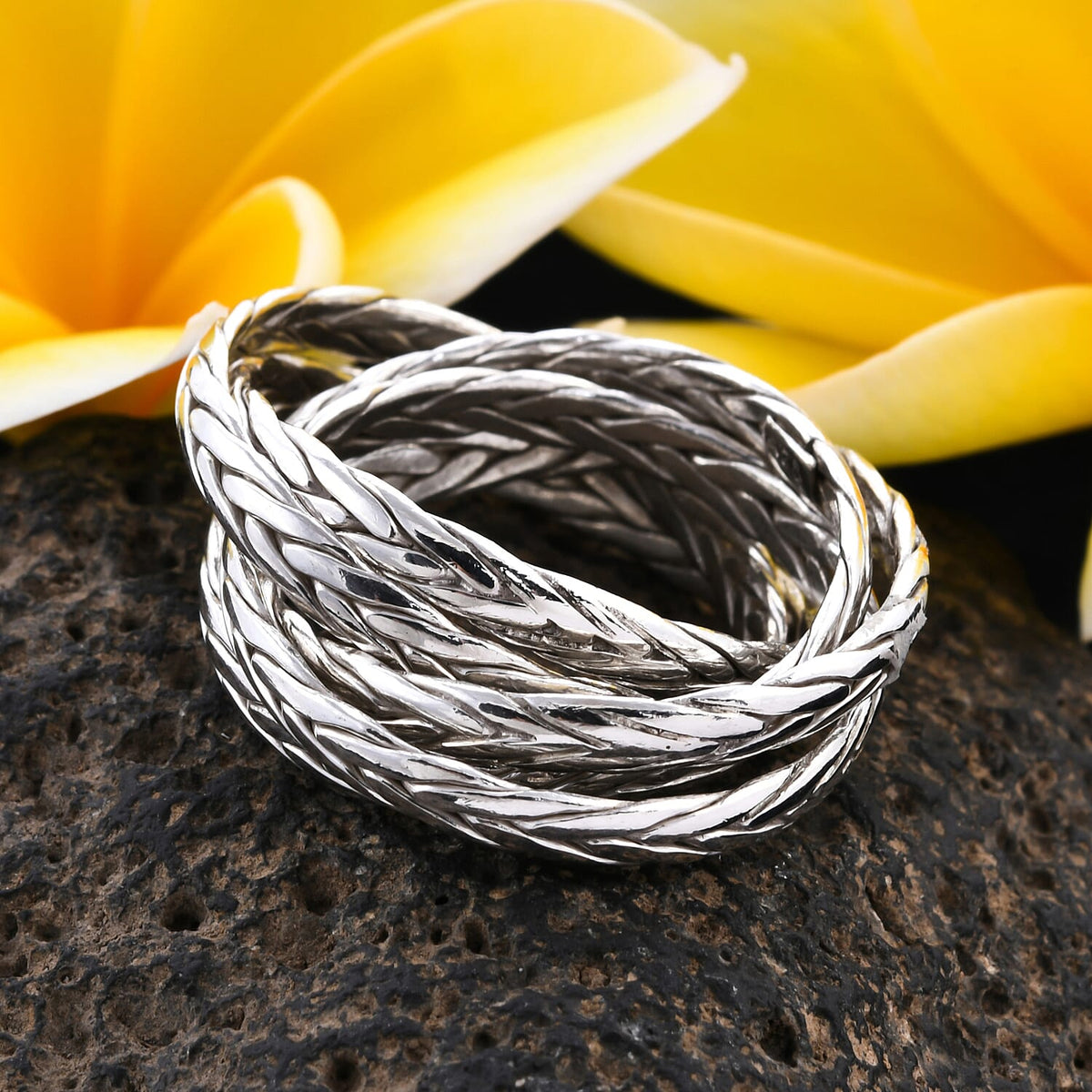 Royal Bali Collection - Sterling Silver Braided Multi Strand Ring, Silver wt 8.70 Gms 3579916 1