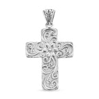 Royal Bali Collection - Sterling Silver Floral Cross Pendant