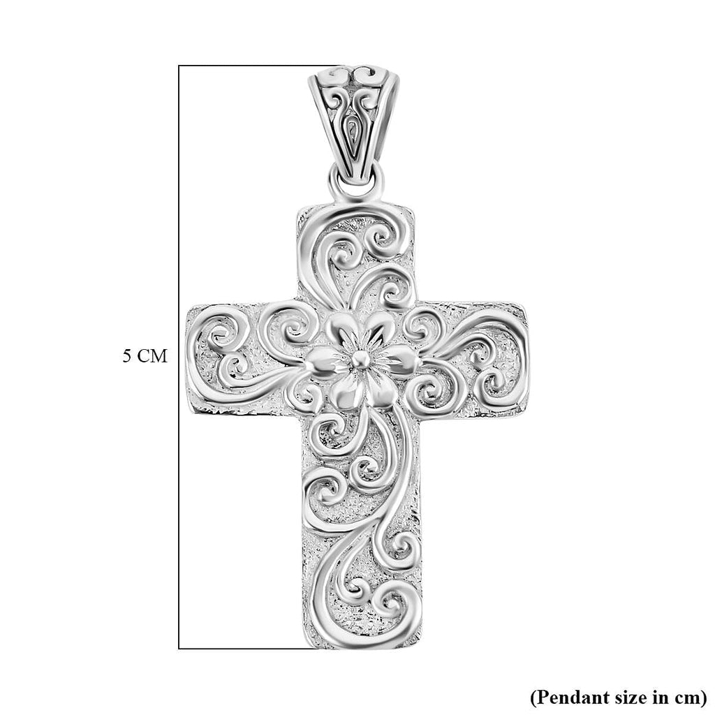 Royal Bali Collection - Sterling Silver Floral Cross Pendant