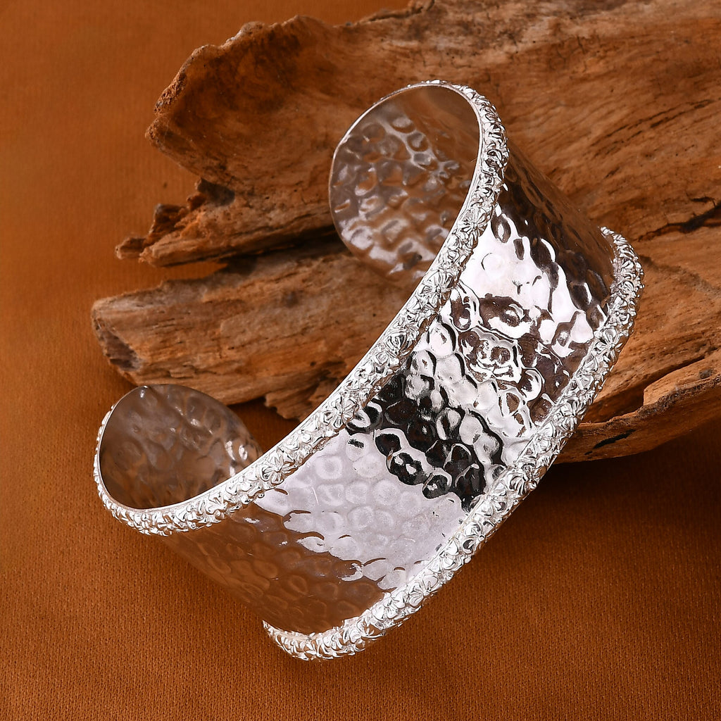 Royal Bali Collection - Handmade Sterling Silver Cuff Bangle (Size-7.5), Silver Wt. 31.58 Gms
