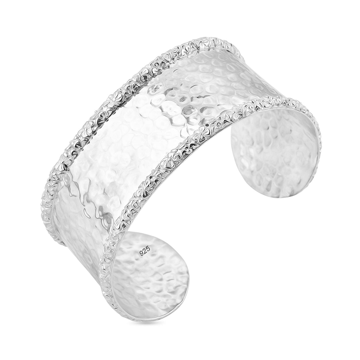 Royal Bali Handmade Hammered Sterling Silver Cuff Bangle (Size-7.5), Silver Wt. 31.58 Gms 7750660 4