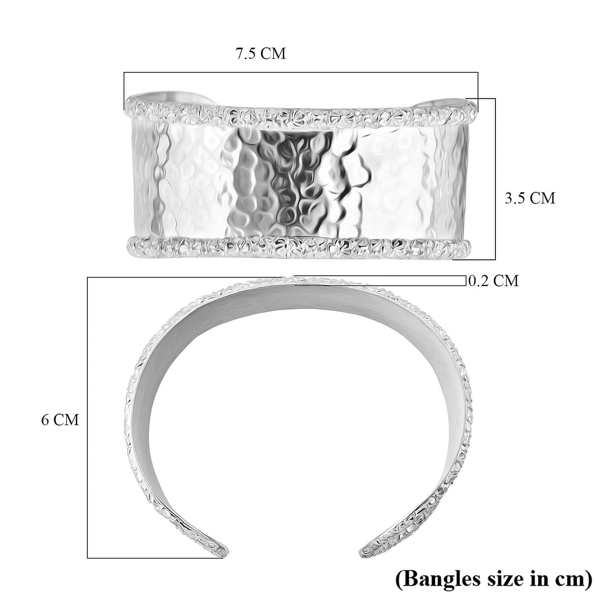 Royal Bali Handmade Hammered Sterling Silver Cuff Bangle (Size-7.5), Silver Wt. 31.58 Gms 7750660 6