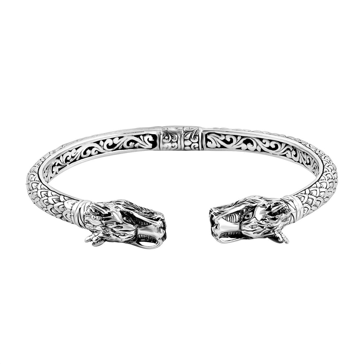 Royal Bali Collection - Sterling Silver Dragon Head Cuff Bangle (Size 7.5), Silver wt 25.00 Gms 3114819 0