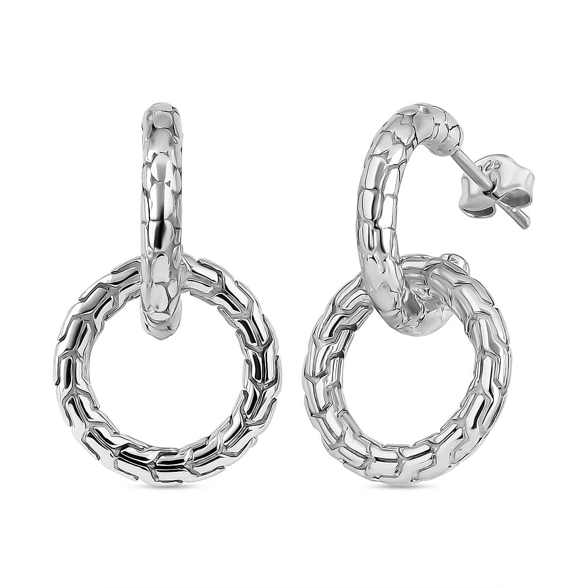 Royal Bali Collection- Sterling Silver Dragon Skin Earrings, Silver Wt. 7.55 Gms 7621001 7