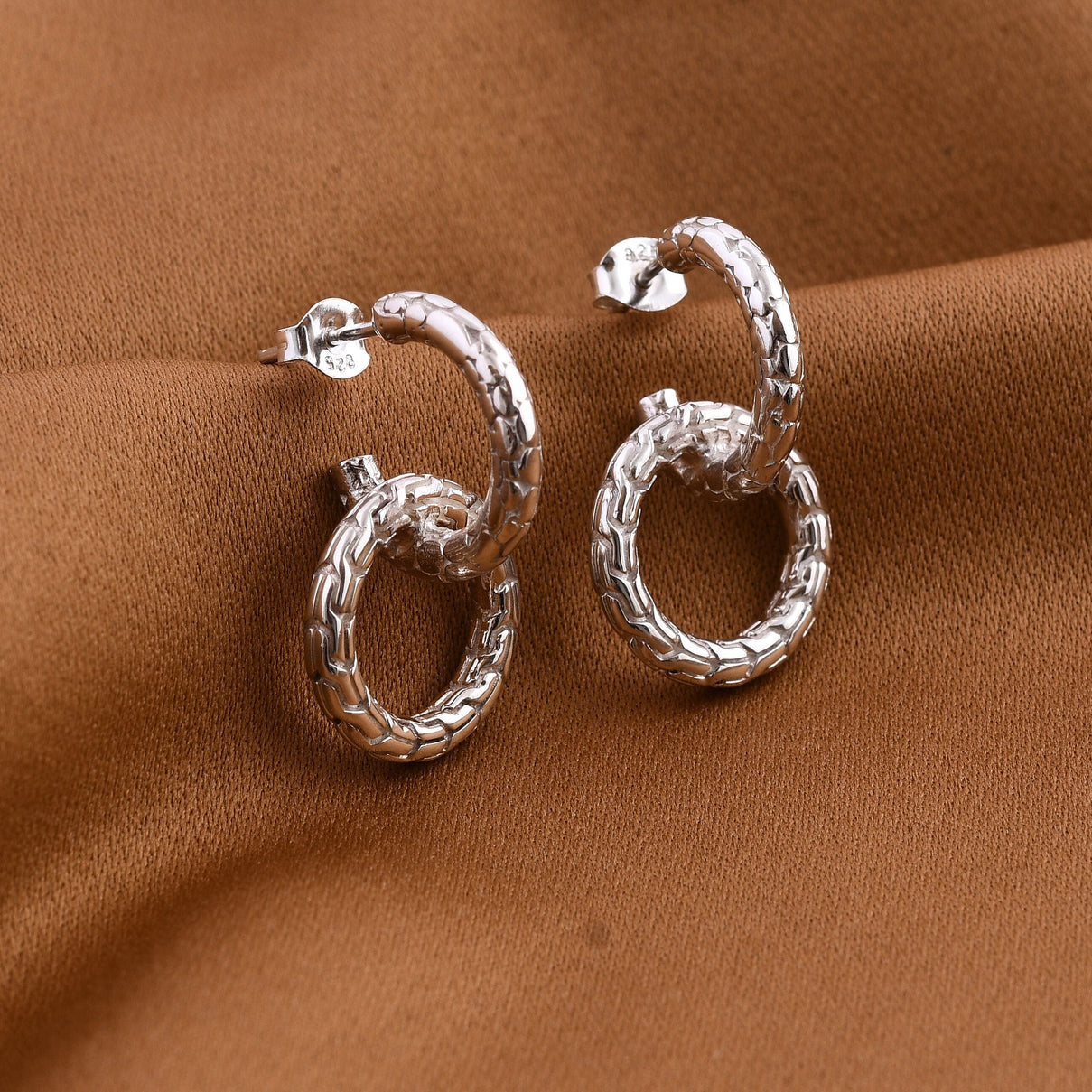 Royal Bali Collection- Sterling Silver Dragon Skin Earrings, Silver Wt. 7.55 Gms 7621001 8