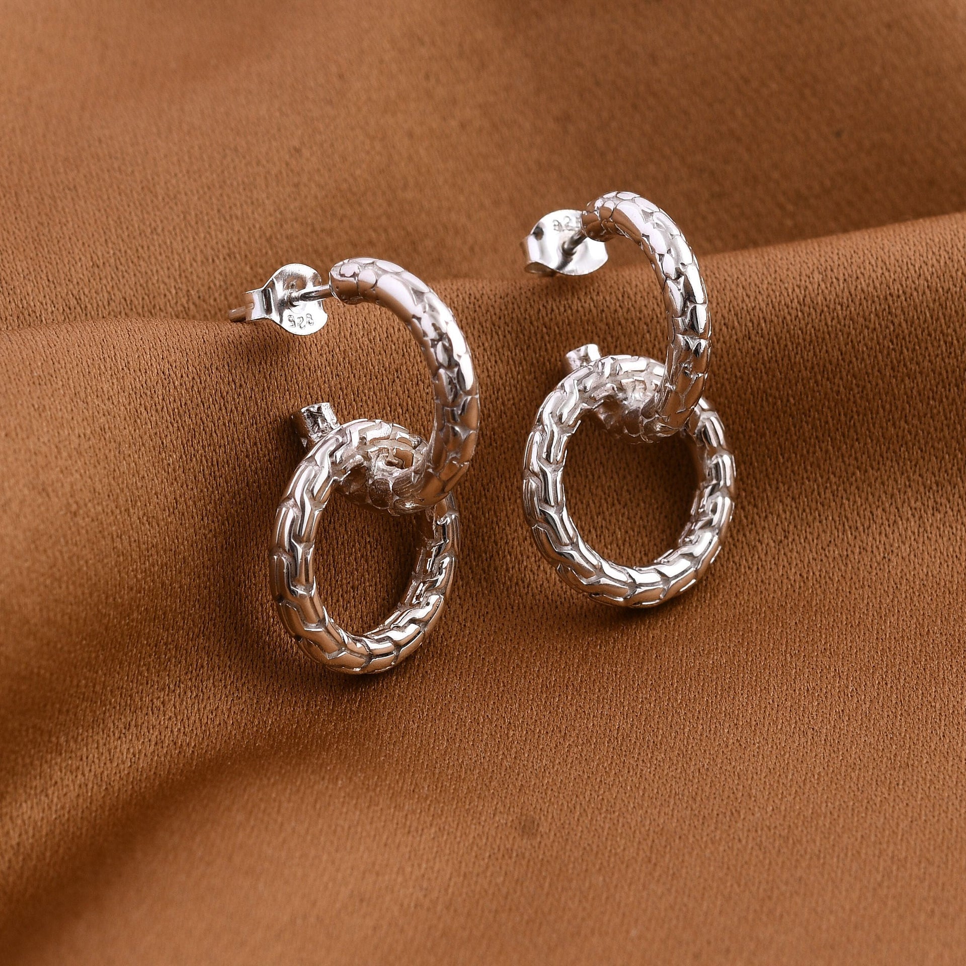 Royal Bali Collection- Sterling Silver Dragon Skin Earrings, Silver Wt. 7.55 Gms 7621001 8