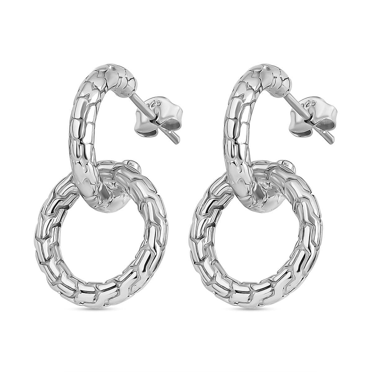 Royal Bali Collection- Sterling Silver Dragon Skin Earrings, Silver Wt. 7.55 Gms 7621001 10