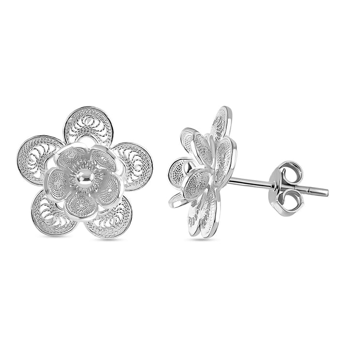 Royal Bali Collection - Sterling Silver Floral Stud Push Back Earring 8514572 1