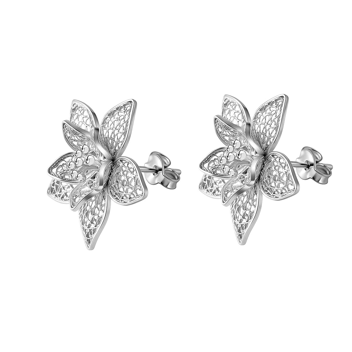 Royal Bali Collection - Sterling Silver Floral Stud Earring with Push Back 8522260 0