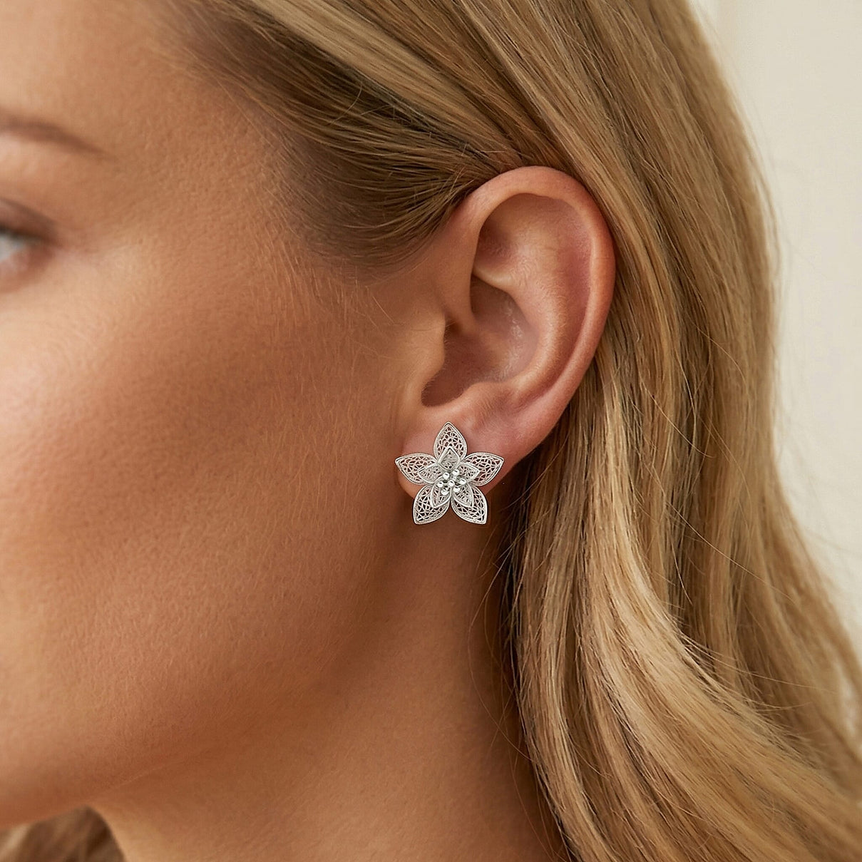 Royal Bali Collection - Sterling Silver Floral Stud Earring with Push Back 8522260 2