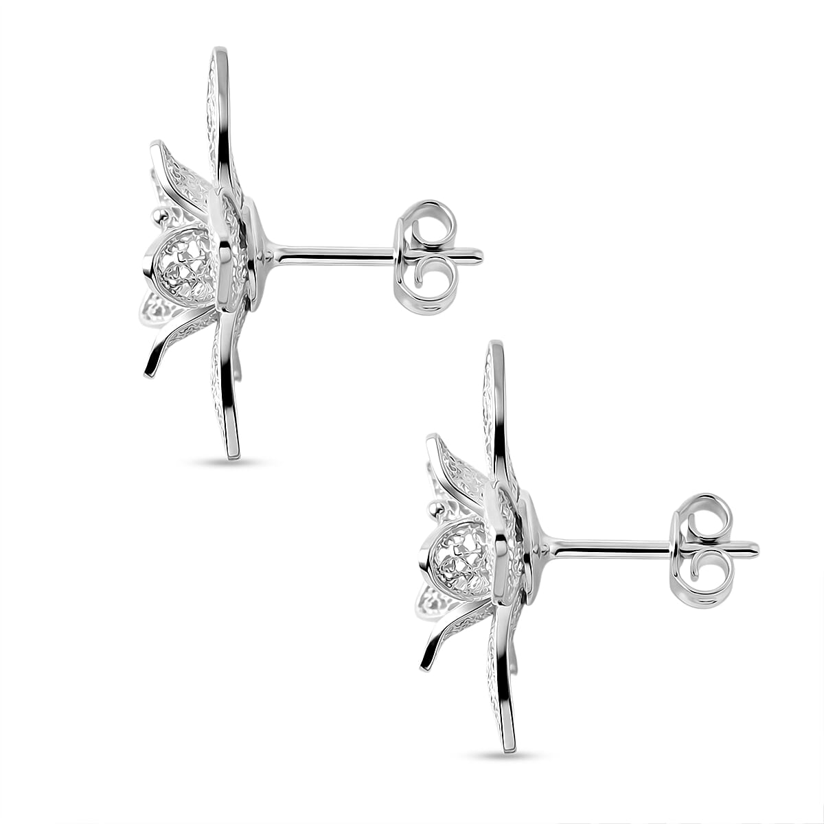 Royal Bali Collection - Sterling Silver Floral Stud Earring with Push Back 8522260 4