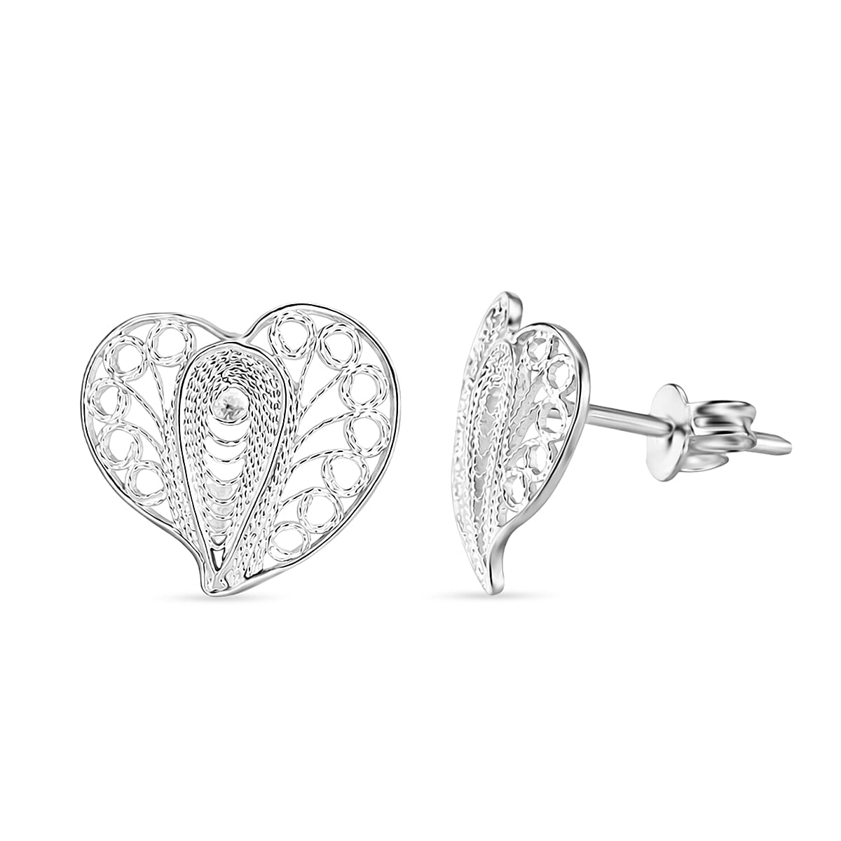 Royal Bali Collection - Sterling Silver Heart-Shaped Stud Earring with Push Back 8522261 0
