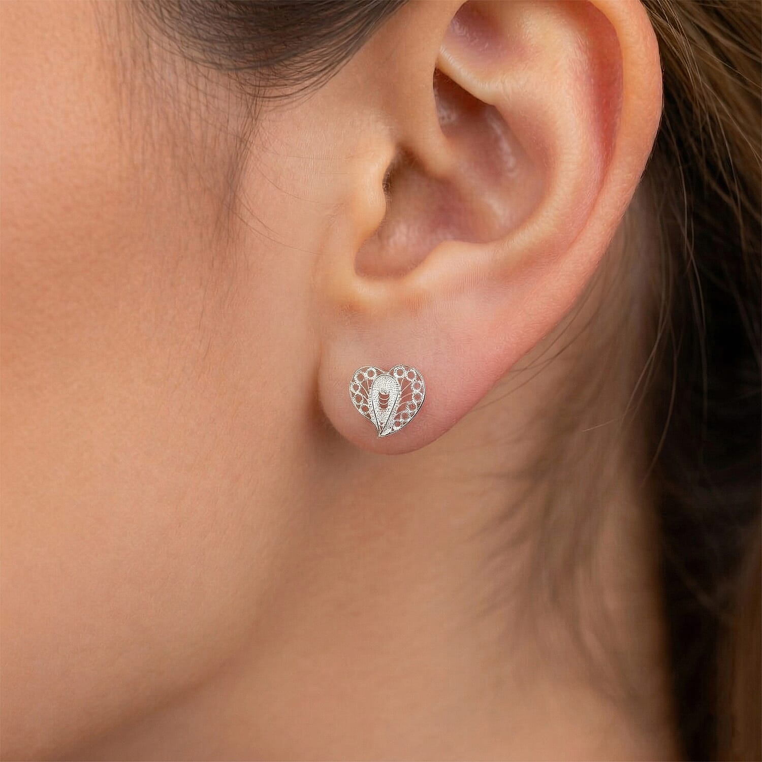 Royal Bali Collection - Sterling Silver Heart-Shaped Stud Earring with Push Back 8522261 2