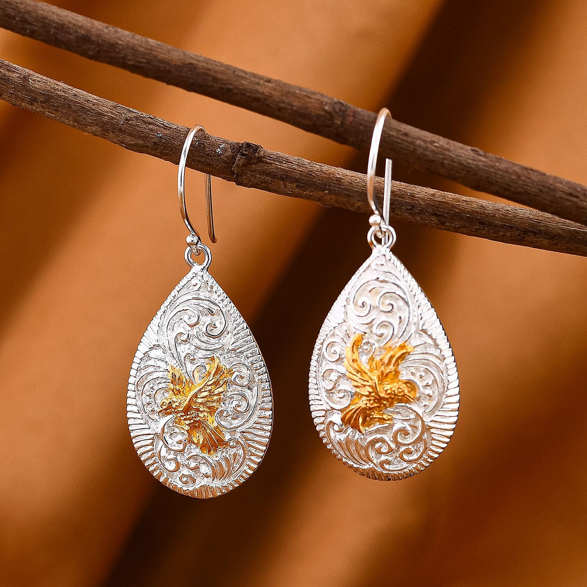 Royal Bali Collection - Sterling Silver Eagle Motif Dangle Earrings, Silver Wt 6.20 Gms 7619864 2