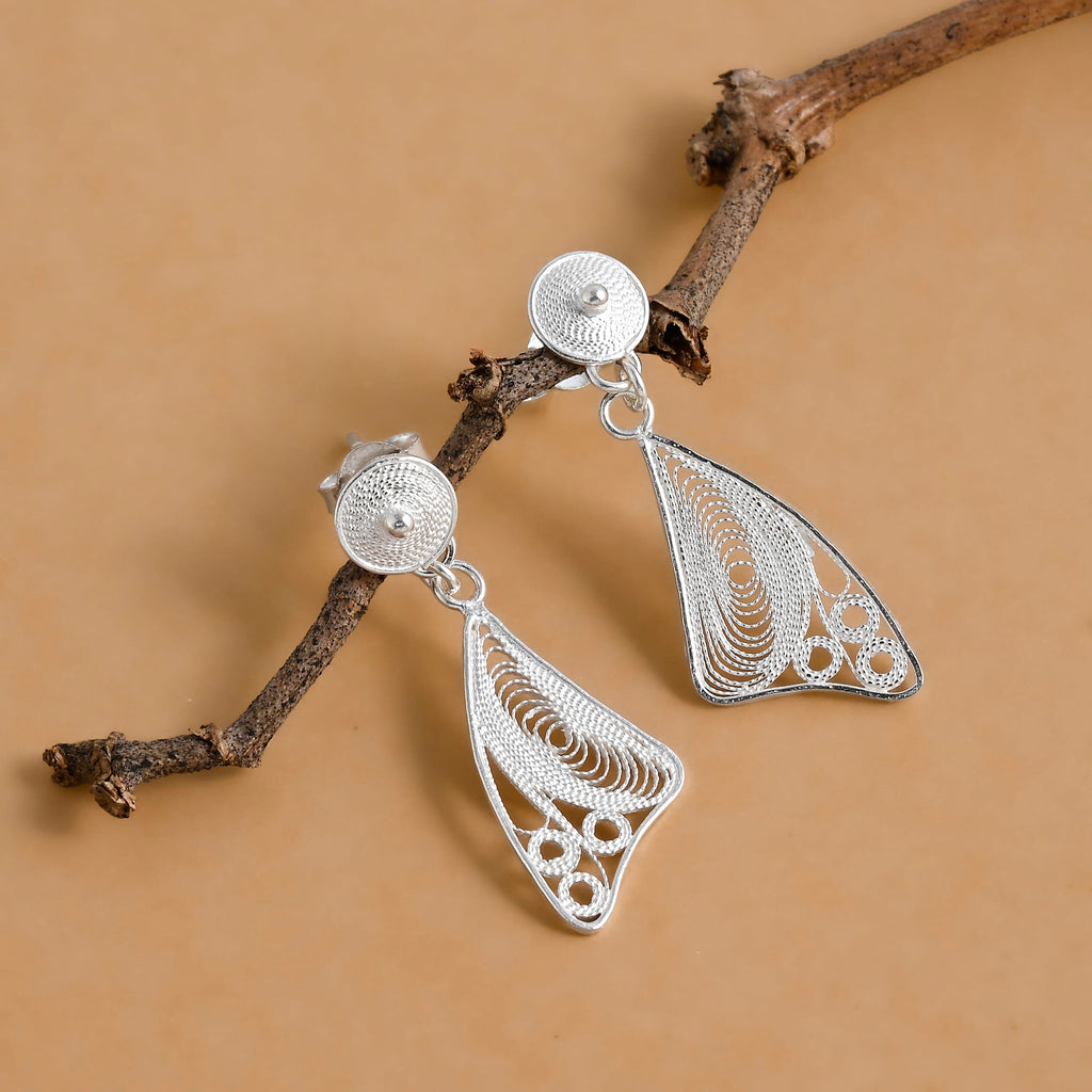 Royal Bali Collection - Sterling Silver Filigree Dangle Earring with Push Back
