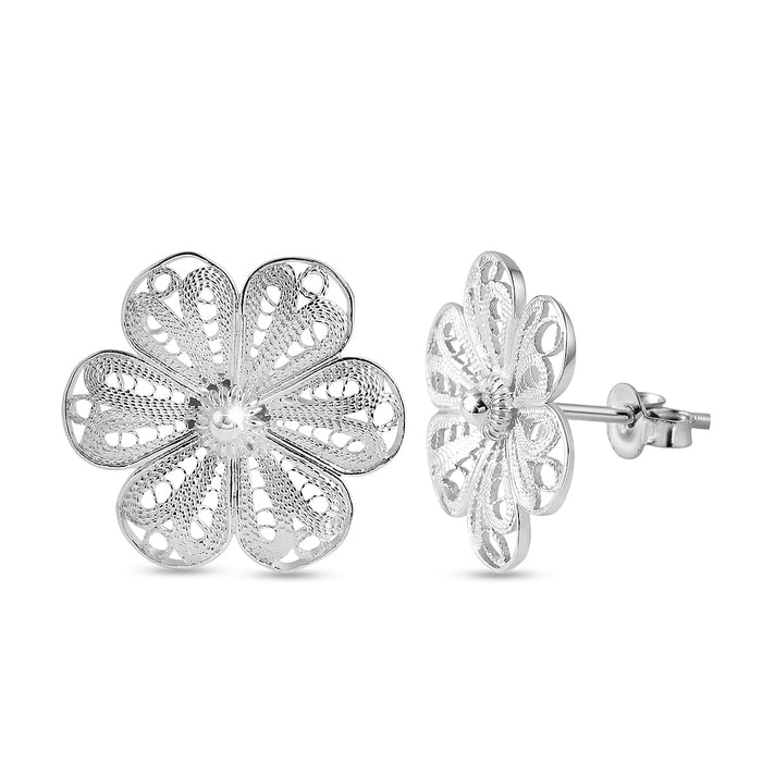 Royal Bali Collection - Sterling Silver Floral Stud Earring with Push Back 8522248 1