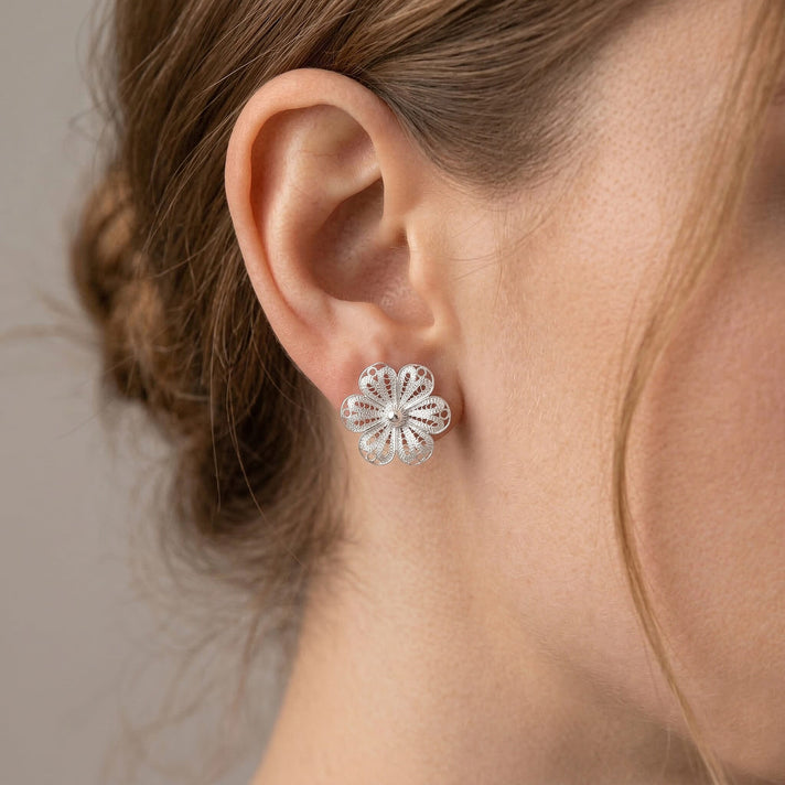Royal Bali Collection - Sterling Silver Floral Stud Earring with Push Back 8522248 2