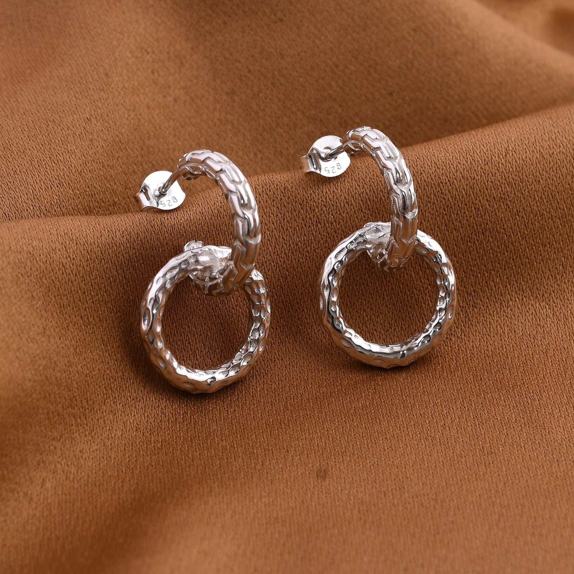 Royal Bali Collection - Sterling Silver Hammered Texture Earrings with Push Back, Silver Wt. 6.20 Gms. 7621003 7